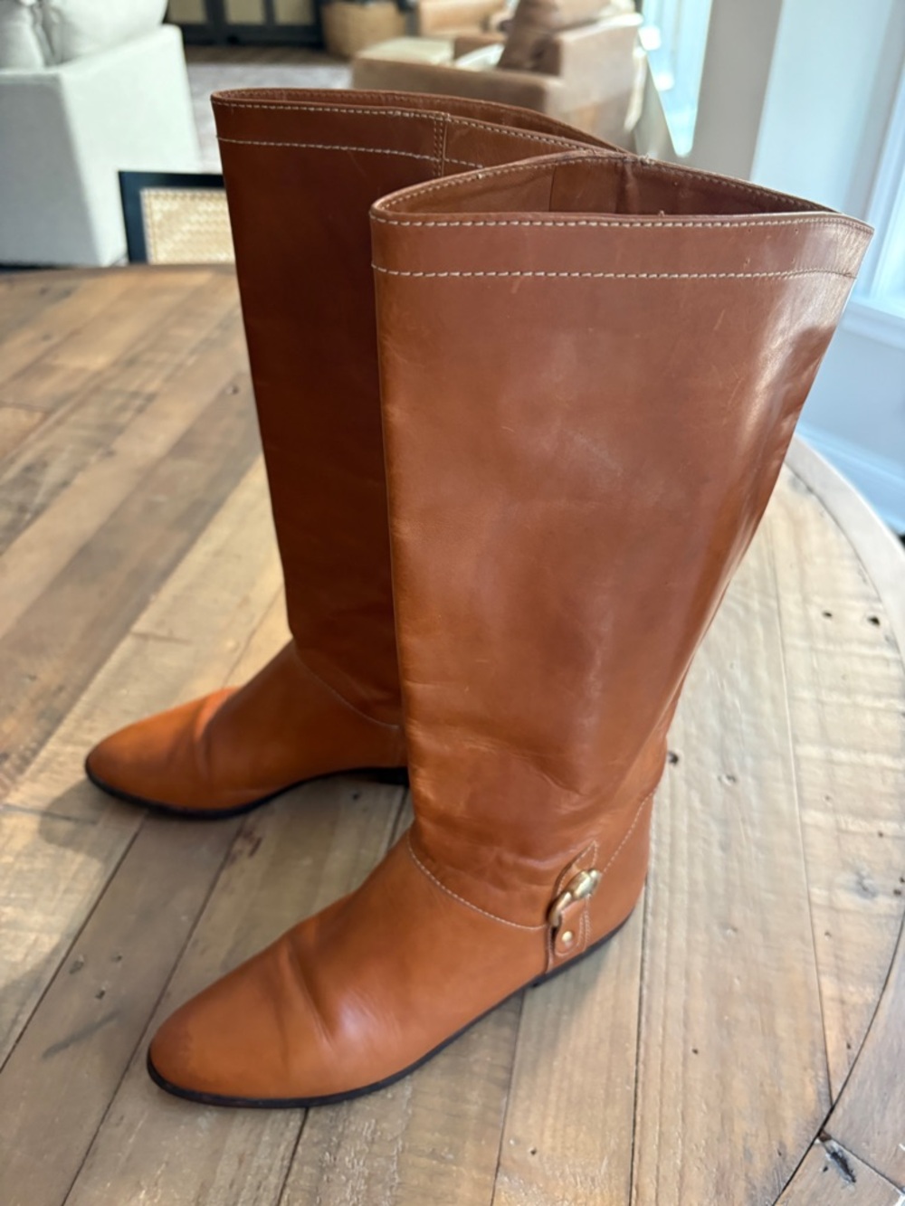 Etienne Aigner Vintage Cognac Brown Leather Riding Boots 8.5